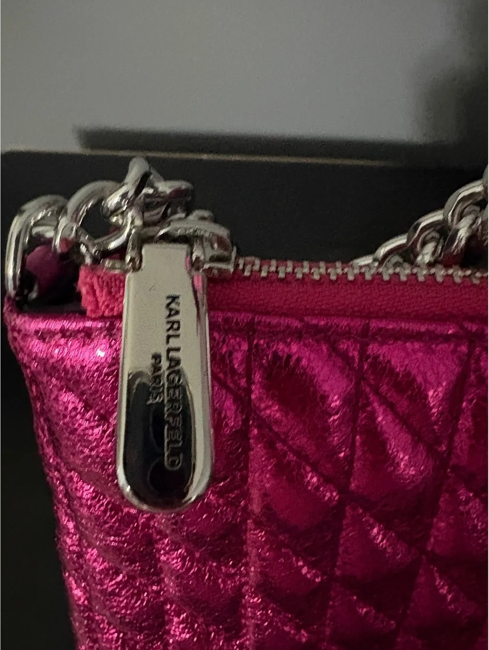 Karl Lagerfeld Paris Metallic & Matte Pink Quilted Crossbody - Picture 3 of 7